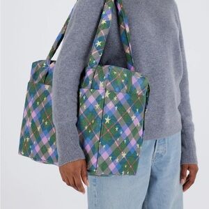 Baggu small cloud carry-on green plaid star